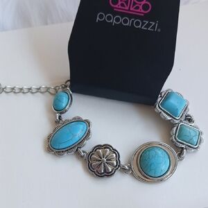 Paparazzi Marble Turquoise and Silver Floral Bracelet